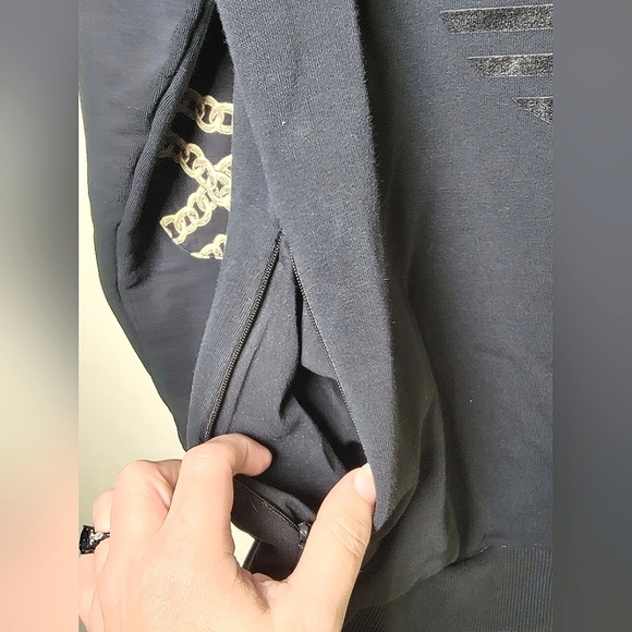 Women's Adidas Trefoil Black and Gold Chain Print Sweatshirt, Size Medium - Picture 4 of 5